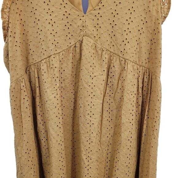 Knox Rose Baby Doll‎ Dress XXL Mustard Ruffle Flutter Short Sleeve Eyelet A-Line - Picture 7 of 13